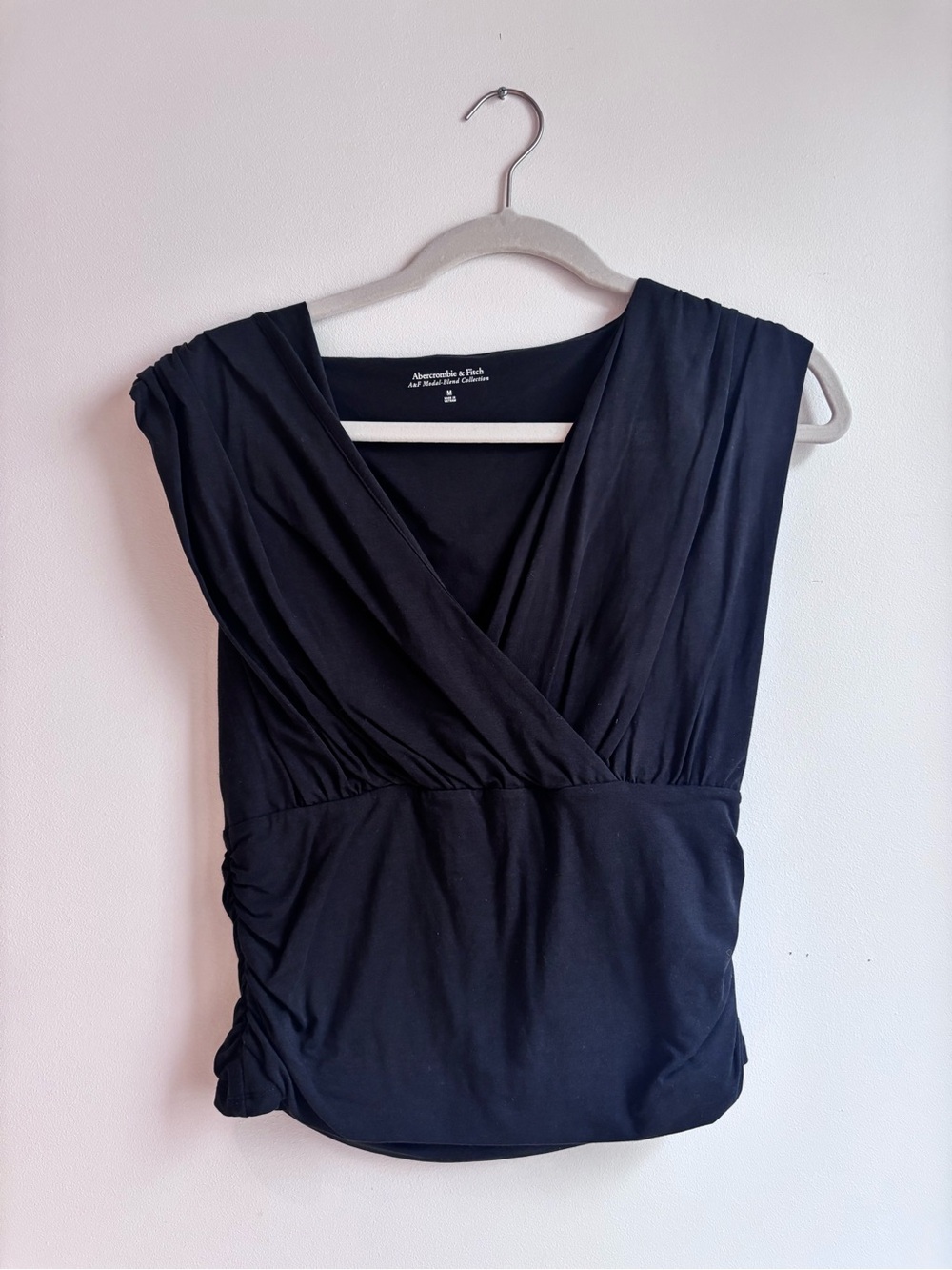 Abercrombie & Fitch Black Surplice Sleeveless Ruched Tank